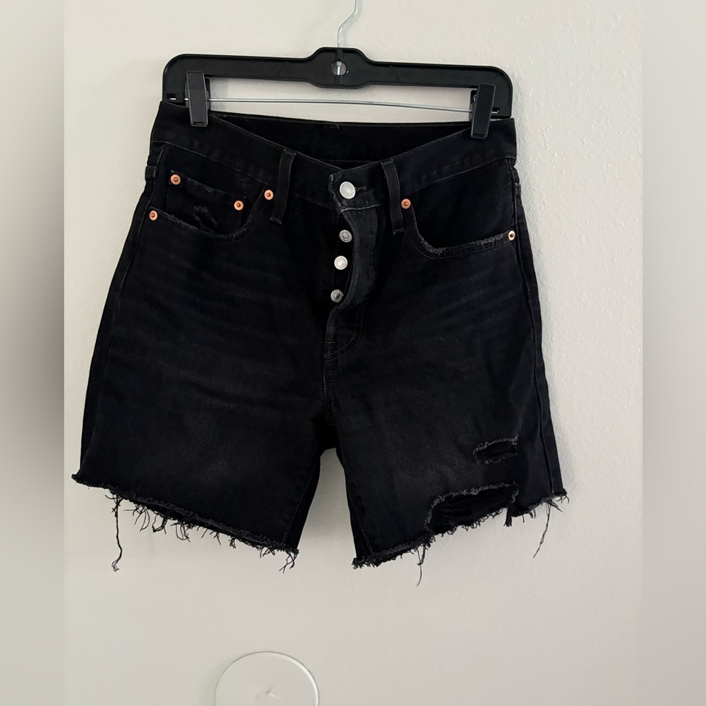 Levi's Black Distressed Button-Fly Denim Shorts